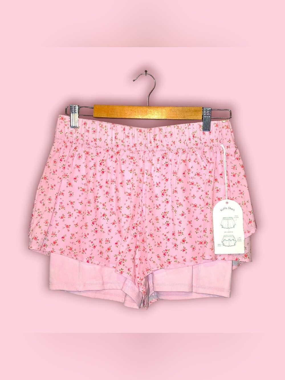NWT Blogilates Pink Floral Layered Athletic Shorts - SIZE MEDIUM